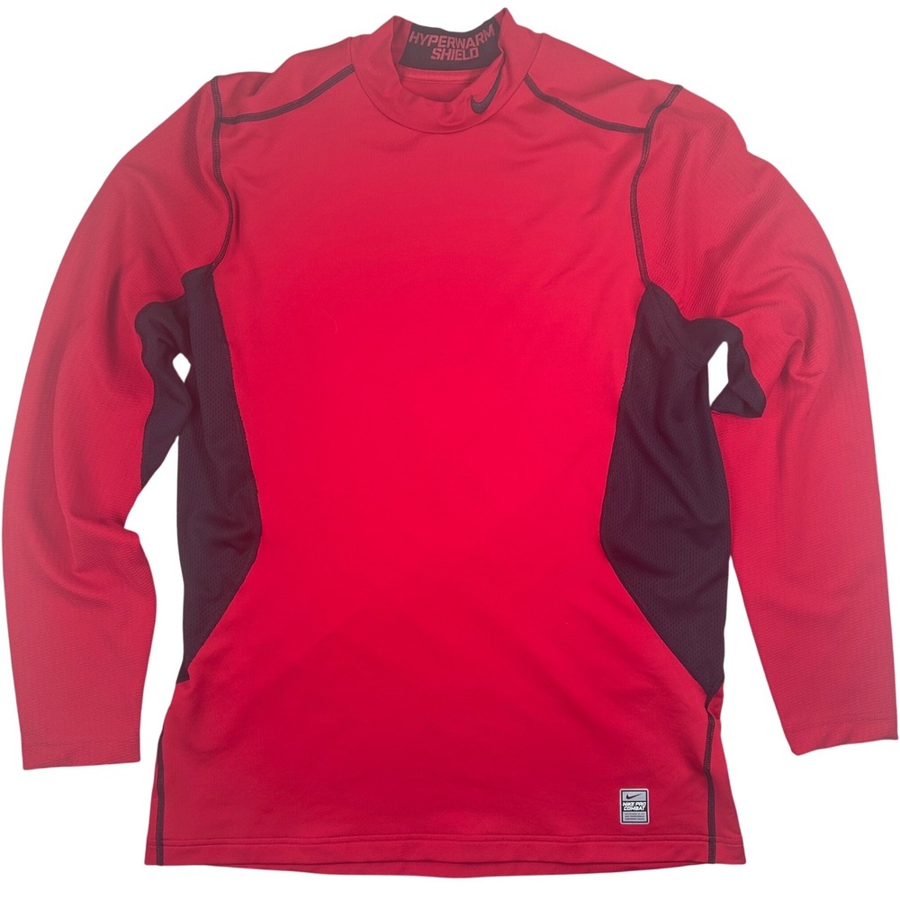 Nike Pro Combat Hyperwarm Shield Fitted Compression Shirt Mens Large Red Dri-Fit